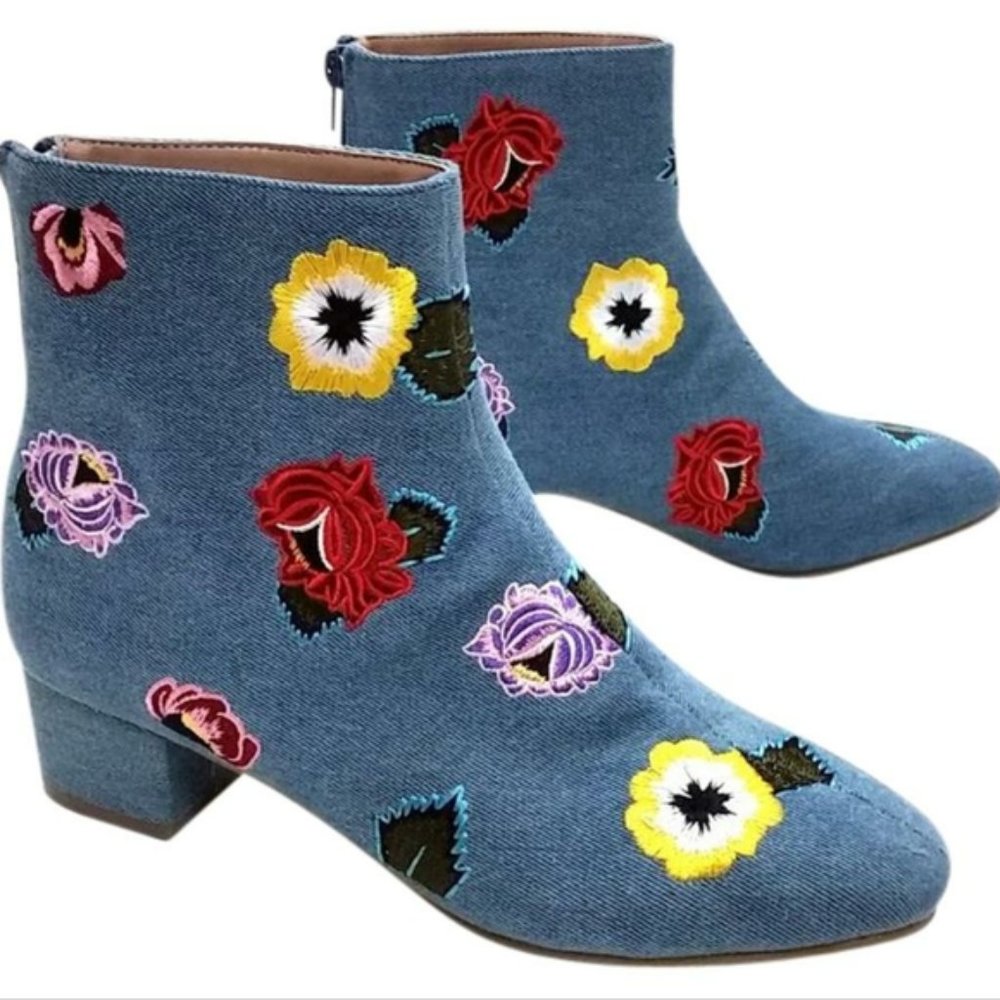 Betsey Johnson Twiggy Denim Embroidered Boots